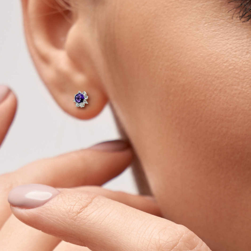 Amethyst and Diamond White Gold Earrings - Image 3