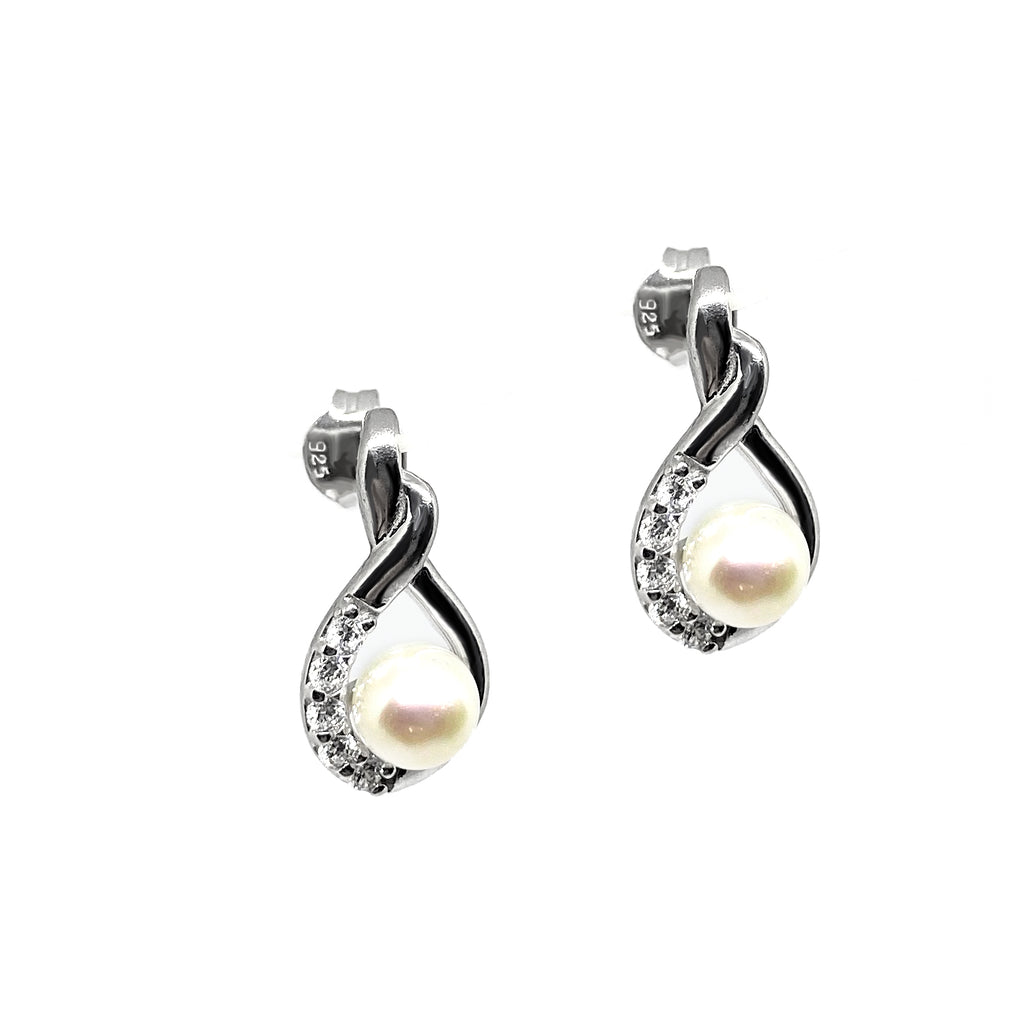 Pearl & CZ Crystal Drop Earrings - Image 2