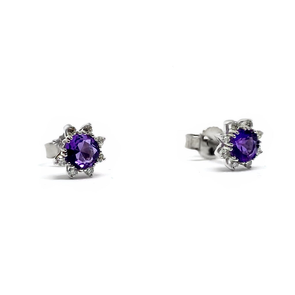 Amethyst and Diamond White Gold Earrings - Image 2