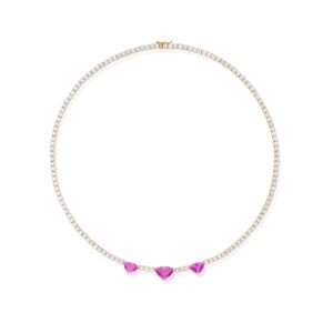 6.19 Carat Pink Sapphire and Diamond Line Necklace